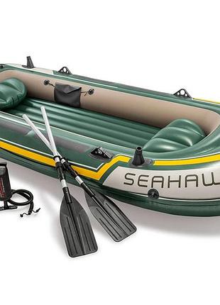 Човен надувний intex seahawk 4 351 x 145 x 48 см, зелений