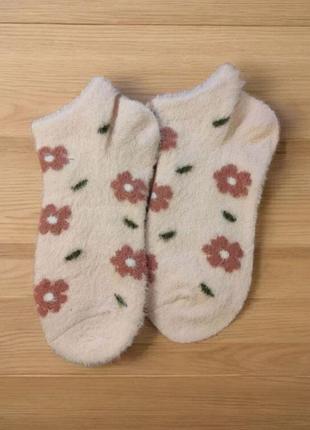 Женские короткие носки с мехом норки winter flowers (1967-04) светло-розовый 36-41 no brand