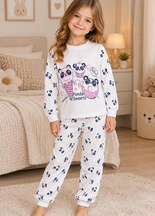 Дитяча піжама з довгим рукавом для дівчинки «panda sweets», білий 86-92