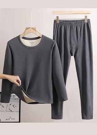Удобный мужской комплект термобелья на микрофлисе warm comfortly (1497-46-02) темно-серый s no brand (46)