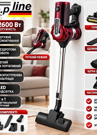 Вертикальный пылесос zepline zp-00348 2600 вт 2 в 1 - ручной пылесос с турбощеткой, hepa-фильтром и контейнером 1 л, фиолетовый