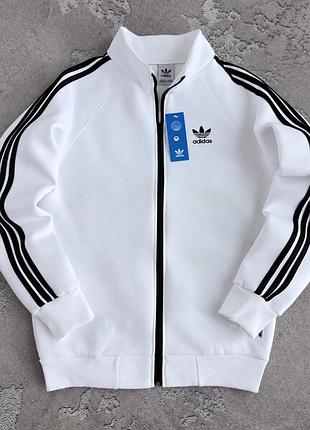 Кофта adidas мужская белая, олимпийка адидас на молнии, спортивная кофта мужская на флисе