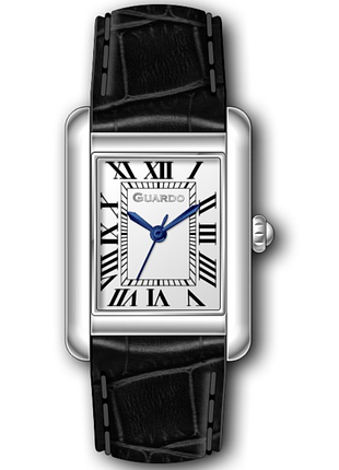 Женские часы guardo premium 012834-1 стальной прямоугольный корпус чёрный кожаный ремешок светлый циферблат