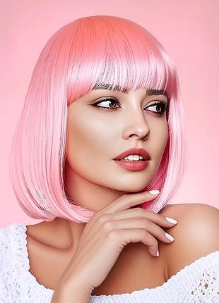 Перука класичне каре «pink bubblegum» з чубчиком 30 см рожевий