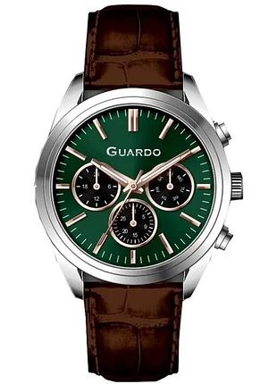 Чоловічий годинник guardo premium 012836-2 сталевий корпус коричневий шкіряний ремінець смарагдовий циферблат з датою
