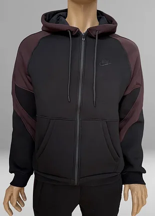 Мужской спортивный костюм на флисе nike черный с коричневыми вставками, sports_suit0013