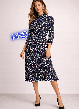 1+1=3 стильна темно-синя сукня плаття в принт під горло marks&spencer, розмір 46 - 48