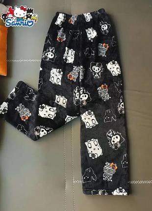 Піжамні плюшеві штани hello kitty з halloween-принтом, чорні, розмір 2xl (10746) 2xl