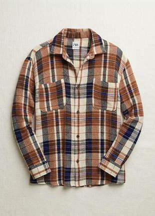Сорочка чоловіча zara men у клітинку, oversize, розмір m