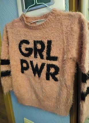 Светр для дівчинки рожевий з написом grl pwr