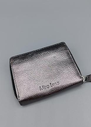 Серебристый кожаный кошелек mira luna, компактное портмоне