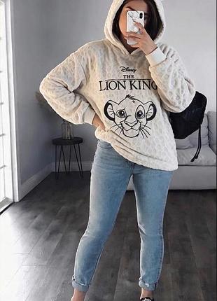 Худи теплое плюшевое 🧸 с ушками на капюшоне 🦁 disney the lion king король лев 🤍 толстовка кофта s-m🤍женский мирер🤍худи