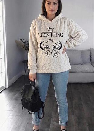 Худи теплое плюшевое 🧸 с ушками на капюшоне 🦁 disney the lion king король лев 🤍 толстовка кофта s-m🤍женский мирер🤍худи