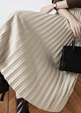Міді спідниця жіноча h&m плісована бежева розмір s