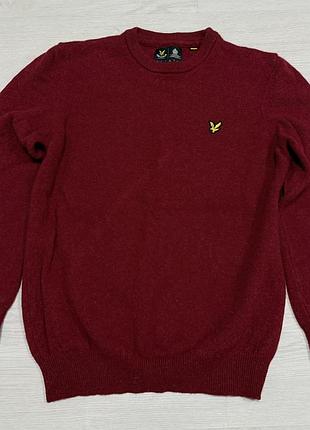 Светр/джемпер чоловічий lyle & scott бордовий, розмір l-m, 100% вовна ягняти