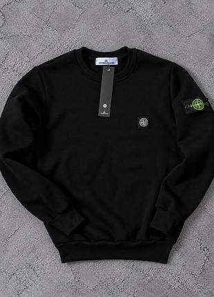 Свитшот stone island мужской, кофта стон айленд без капюшона, черный зимний свитшот