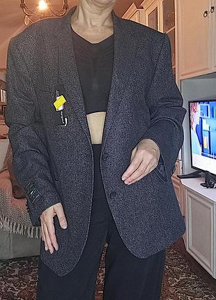 Піджак твідовий жіночий з чоловічого плеча marks &spencer шерстяний блейзер сірий батал 2xl 3xl