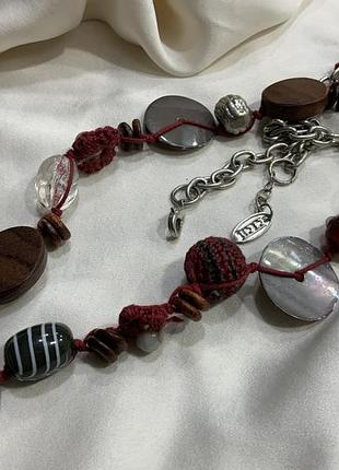 ✨ 🦪 🧶 винтажное авторское этно-колье с перламутром стеклом и обвязанными бусинами boho chic / arts &amp; crafts 🧶 🦪 ✨
