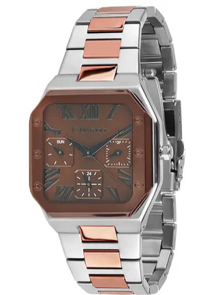 Женские часы guardo premium 012727-3 стальной квадратный корпус комбинированный браслет коричневый циферблат с датой