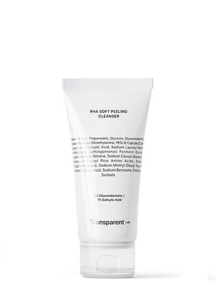 Гель для вмивання transparent lab pha soft peeling cleanser для нормальної, жирної, комбінованої та проблемної шкіри