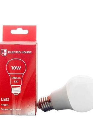 Лампа світлодіодна led груша e27 10вт 4100к eh-lmp-10a60 тм electrohouse