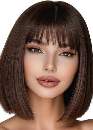 Перука класичне каре «chocolate silk» з чубчиком 30 см каштановий