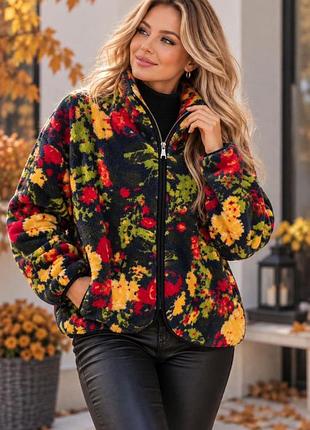 Кофта теплая флиска, тедди женская на молнии, короткая куртка-кофта оверсайз 44-50