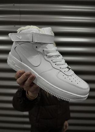 Зимние кроссовки nike air force white найк эир форс белые из натуральной кожи белые для мужчин теплые с мехом