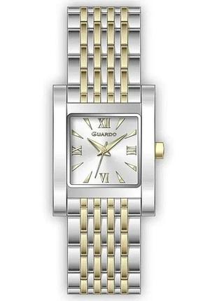 Женские часы guardo premium 012804-2 двухцветный прямоугольный корпус комбинированный браслет светлый циферблат
