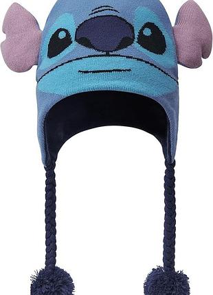 Шапка disney stitch детская/подростковая зимняя с ушками и помпонами, унисекс