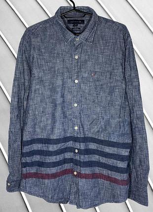 Мужская голубая рубашка Tommy hilfiger l xl 50 52 томми хилфигер хлопковая рубашка в полоску tommy hilfiger l xl