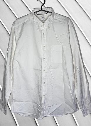 Мужская белая рубашка uniqlo l xl 50 52 юникло хлопковая классическая рубашка с длинным рукавом белая рубашка uniqlo l xl