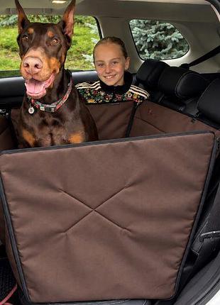 Автогамак для собак happy travel brown 2/3 заднего сиденья 75х145см