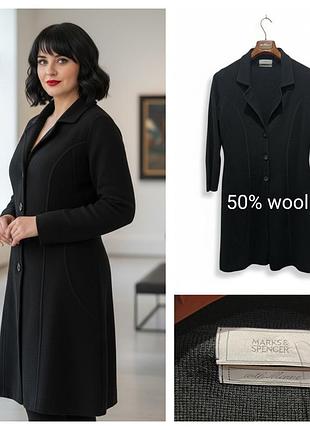Marks spencer, жіночий подовжений кардиган  (50% merino wool), чорного кольору, на гудзиках,