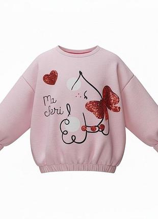 Дитячий світшот so cute 98 см 2–3 роки рожевий з паєтками та бантиком