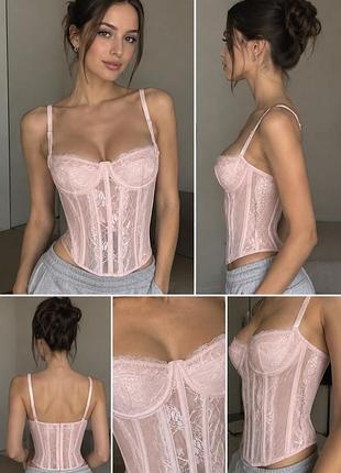 Ніжно-рожевий корсет із мереживом 🌸