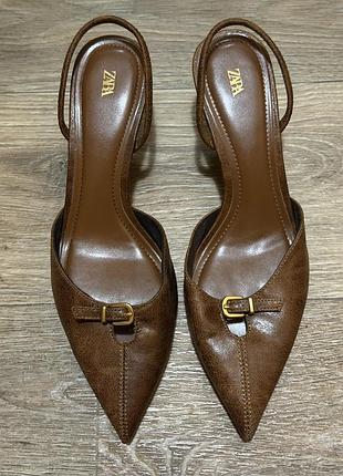 Жіночі туфлі слінгбеки zara коричневі 37 розмір