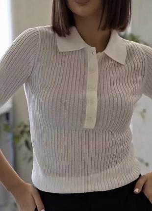 Біла напівпрозора футболка поло в рубчик в сіточку від zara / футболка в рубчик в сеточку полупрозрачная зара