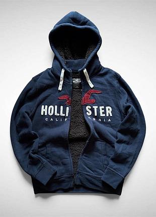 Темно синя плюшева кофта holister faur fux abercrombie