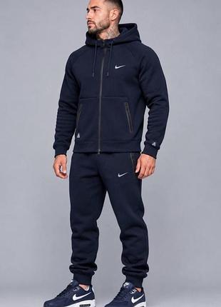 Чоловічий зимовий спортивний костюм nike acg у стильному насиченому темно синьому кольорі. преміальна тепла модель.