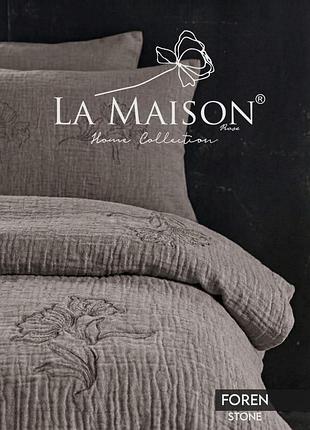 Постільна білизна з мусліну та вареної бавовни la maison євро розмір foren stone