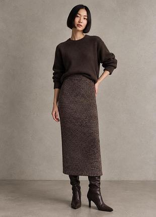 Міді тепла спідниця zara коричнева з люрексом, розмір s, осіння