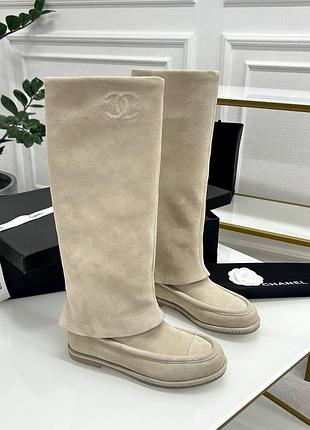 Високі замшеві чоботи демі люкс ch@//)()nel fold-over suede boots