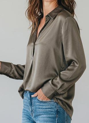 Блуза женская zara оверсайз в цвете хаки рубашка болотный серо-оливковый р-р xxl, свободный крой