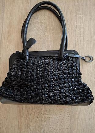 Шкіряна вінтажна з текстурованим переплетенням сумочка 👜