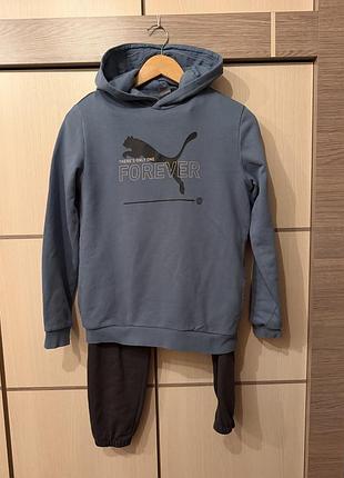 Спортивний костюм для хлопчиків puma з капюшоном, двунитка, сірий