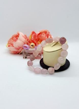 🌸💐 ніжний жіночний браслет гумка натуральний камінь рожевий кварц галтовка4 фото