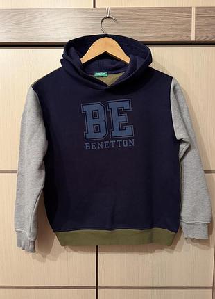 Худі для хлопчика benetton на флісі, темно-синє з сірими рукавами