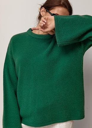 В'язаний джемпер oversize із широкими рукавами колір зелений розмір one size fl_003584