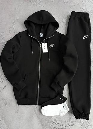 Зима nike костюм зіп худі штани чорний